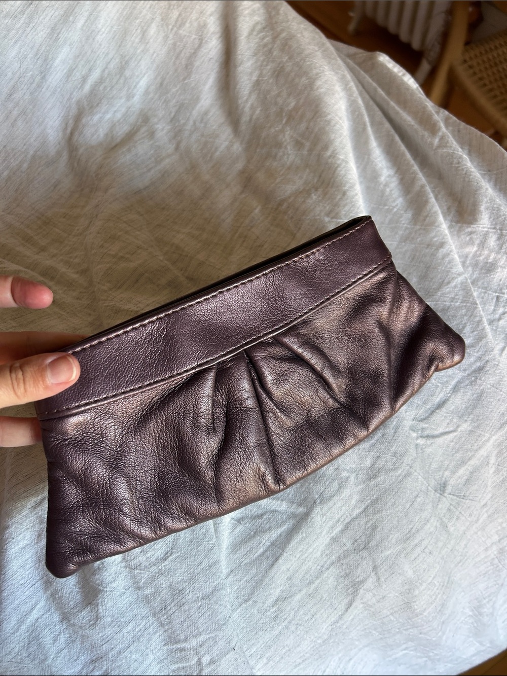 Lauren Merkin Leather Gathered Clutch - Plum